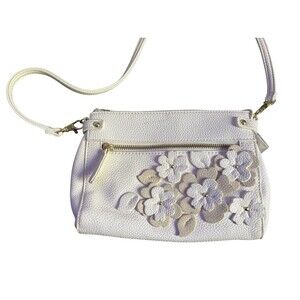 Liz Claiborne White Floral Crossbody Clutch Purse Faux Leather Flowers